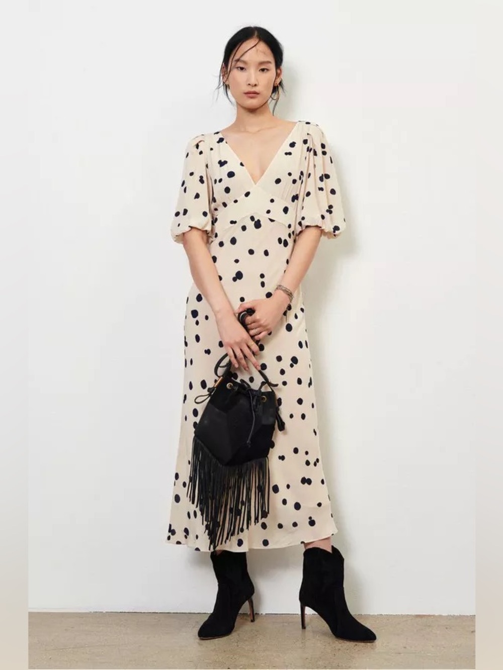 ba&sh Delize Polka Dot Open Back Midi Dress Size 2